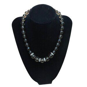 Graduated Necklace Smoky Quartz Faceted Smooth Beads Crystals 925 Lobster Clasp